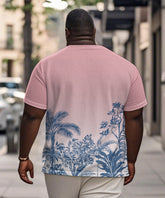 Men's Plus Size Daily Casual Pink Gradient Coconut Tree Print Henry Collar Button Short Sleeve T-Shirt